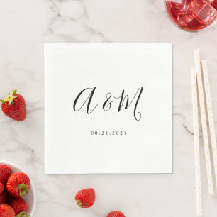 Serviette En Papier Mariage de monogramme noir blanc élégant