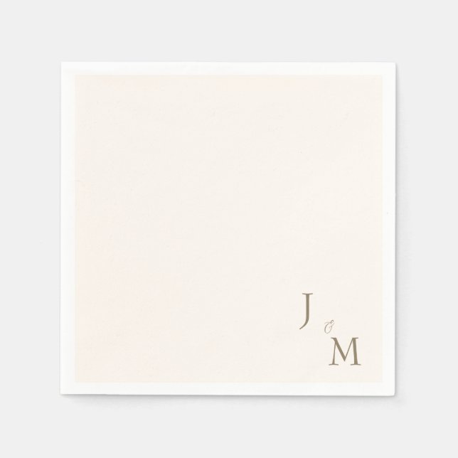 Serviette En Papier Mariage de monogramme or Elegant crème (Devant)
