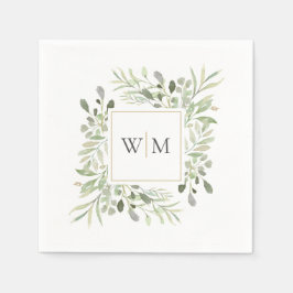 Serviette En Papier Mariage de Monogramme Or Vert Moderne