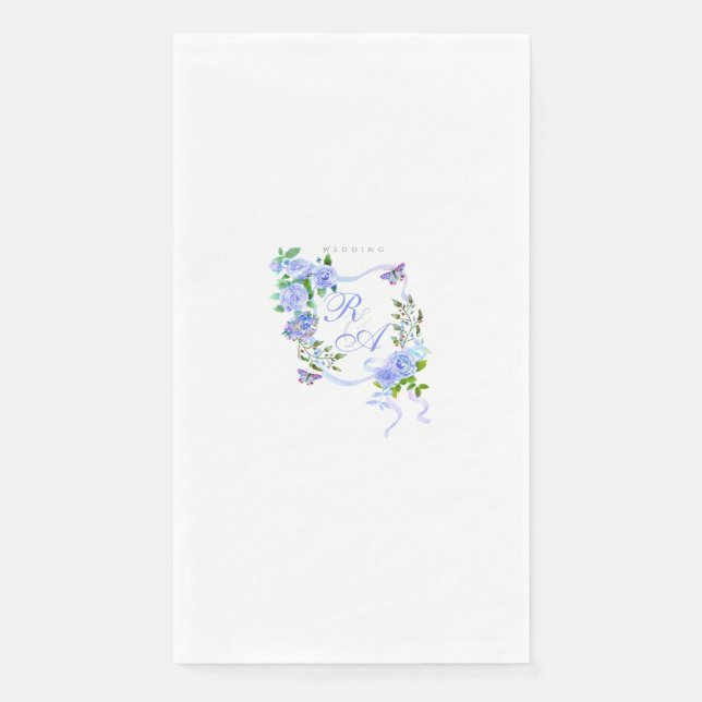 Serviette En Papier Mariage de monogramme Rose bleu (Devant)