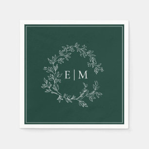 Serviette En Papier Mariage de monogramme vert émeraude moderne