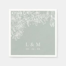 Serviette En Papier Mariage de monogramme vert pâle