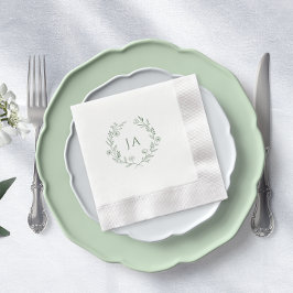Serviette En Papier Mariage de monogramme vert Sage