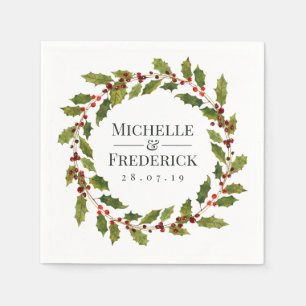 Serviette En Papier Mariage de Noël Fleurs de houx Aquarelle
