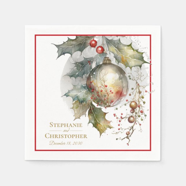 Serviette En Papier Mariage de Noël Holly Ornement (Devant)