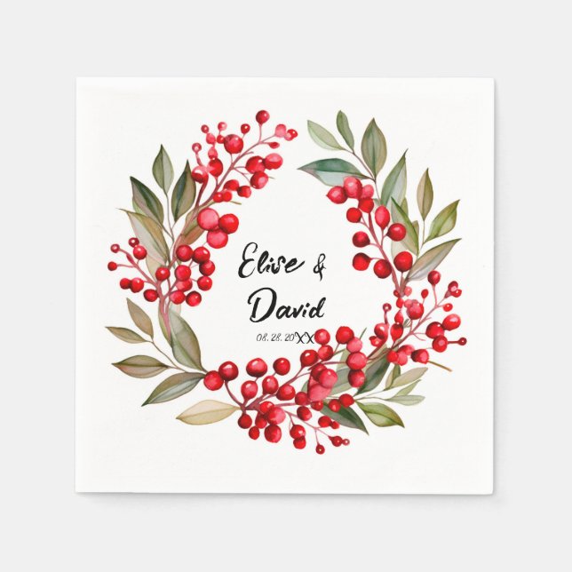 Serviette En Papier Mariage de Noël Red Berry Wreath (Devant)