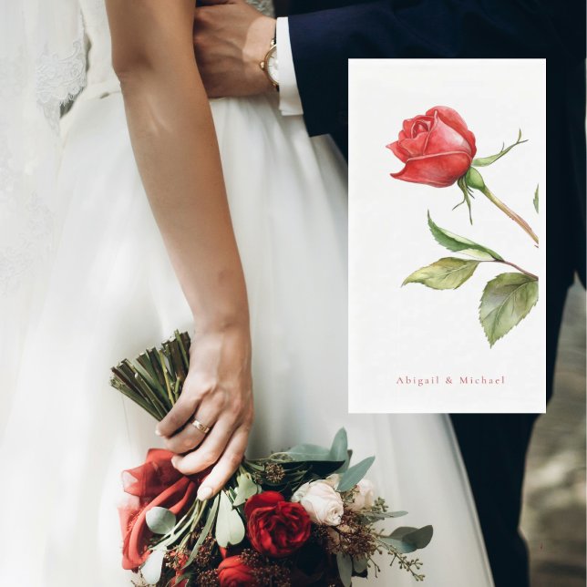 Serviette En Papier Mariage de nom personnalisé Red Rose Stem (Créateur téléchargé)