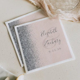 Serviette En Papier Mariage de Parties scintillant en argent rose