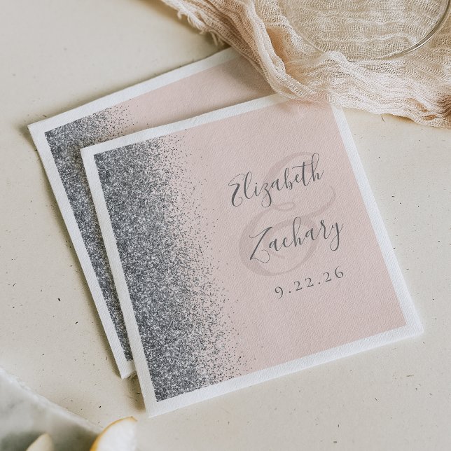 Serviette En Papier Mariage de Parties scintillant en argent rose (Créateur téléchargé)