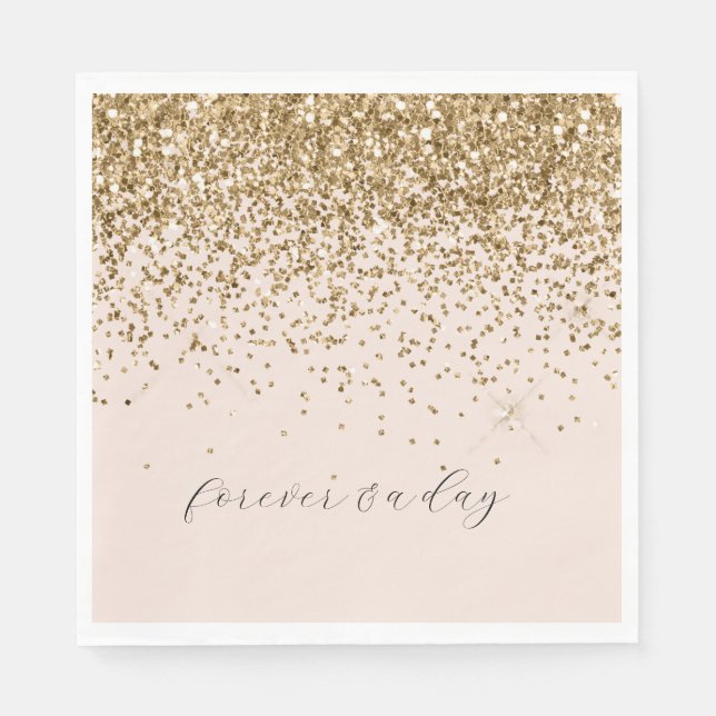 Serviette En Papier Mariage de Parties scintillant Peach Blush Gold Gl (Devant)