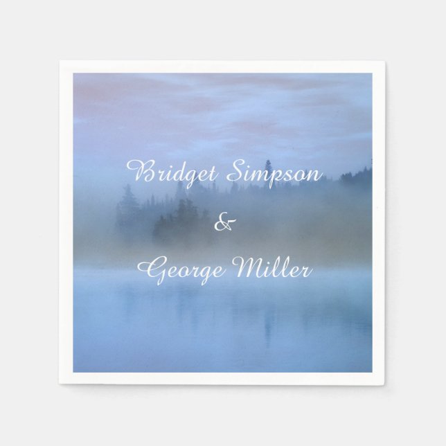 Serviette En Papier mariage de paysage forestier bleu poussiéreux (Devant)