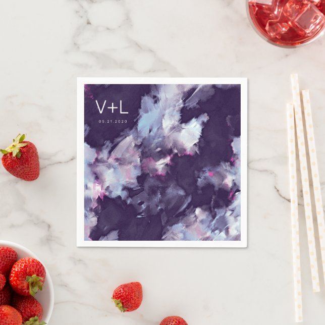 Serviette En Papier Mariage de pinceau moderne violet (En situation)