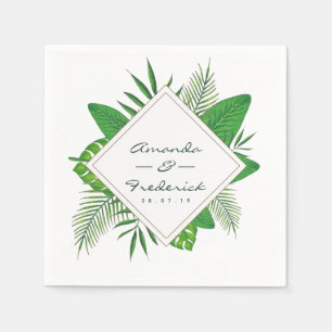 Serviette En Papier Mariage de plage aux feuilles tropicales aquarelle