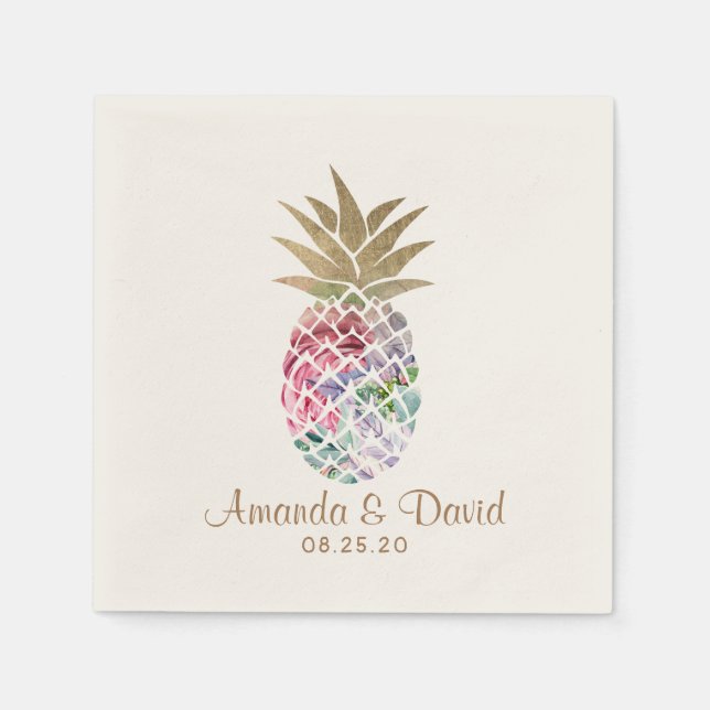 Serviette En Papier Mariage de plage d'été à l'ananas tropical (Devant)