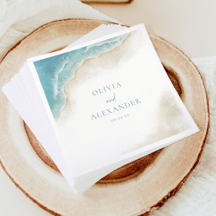 Serviette En Papier Mariage de plage océanique d'été à l'aquarelle