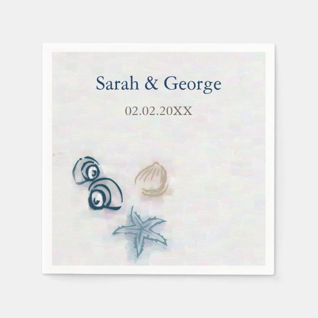 Serviette En Papier Mariage de plage Seashells serviette personnalisée (Devant)