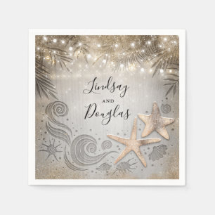 Serviette En Papier Mariage de plage Tropical Gold Starfish