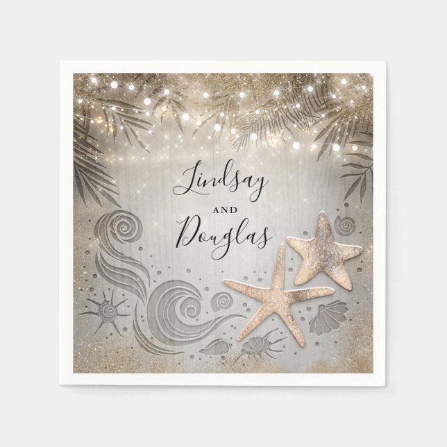 Serviette En Papier Mariage de plage Tropical Gold Starfish (Devant)
