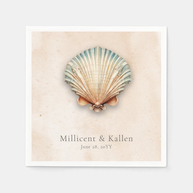 Serviette En Papier Mariage de sable de coquillage moderne (Devant)