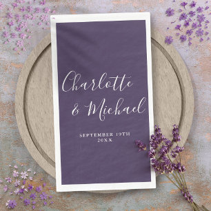 Serviette En Papier Mariage de script de signature Purple Elegant