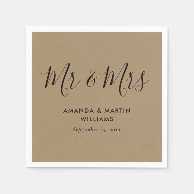 Serviette En Papier Mariage de script Kraft moderne simple (Devant)