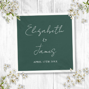 Serviette En Papier Mariage de script minimaliste moderne Emerald Gree