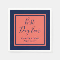 Mariage de script moderne marine bleu et corail
