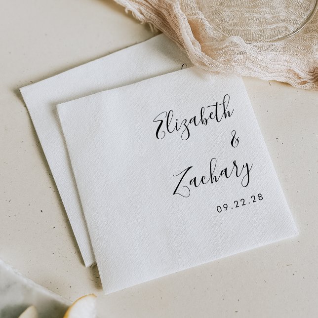 Serviette En Papier Mariage de script noir et blanc moderne (Créateur téléchargé)