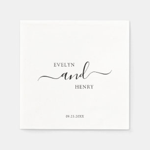 Serviette En Papier Mariage de script noir minimaliste moderne
