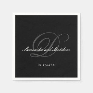 Serviette En Papier Mariage de script traditionnel noir élégant Monogr