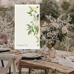 Serviette En Papier Mariage de scripts floraux à la crème élégante