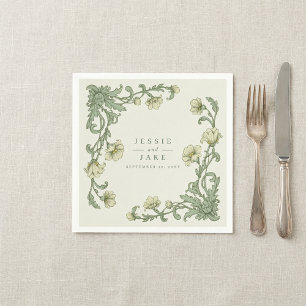 Serviette En Papier Mariage de style Art nouveau avec bordure florale