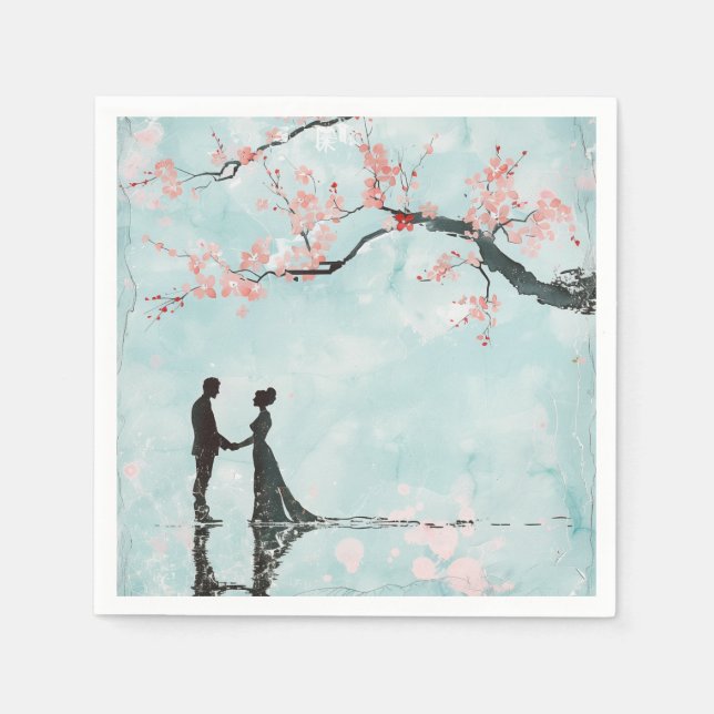 Serviette En Papier Mariage de thème bleu mariée et chambre (Devant)