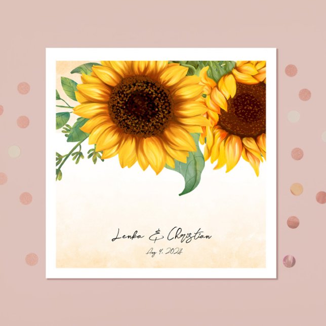 Serviette En Papier Mariage de tournesol aquarelle (Créateur téléchargé)