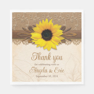 Serviette En Papier Mariage de tournesol en bois de dentelle de Burlap