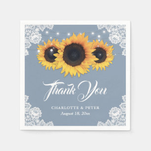 Serviette En Papier Mariage de tournesol en dentelle bleu rustique