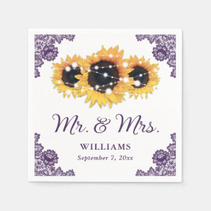 Serviette En Papier Mariage de tournesol en dentelle violet rustique