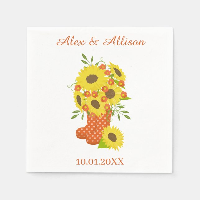 Serviette En Papier Mariage de tournesol jaune (Devant)