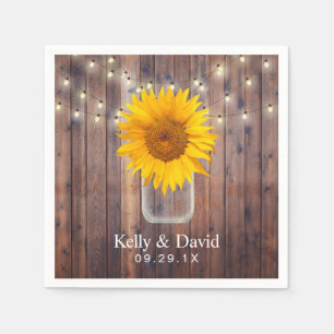 Serviette En Papier Mariage de tournesol Rustique Barne Bois Lumières 