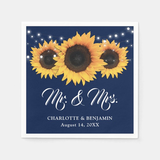 Serviette En Papier Mariage de tournesol Rustique Navy Blue String (Devant)