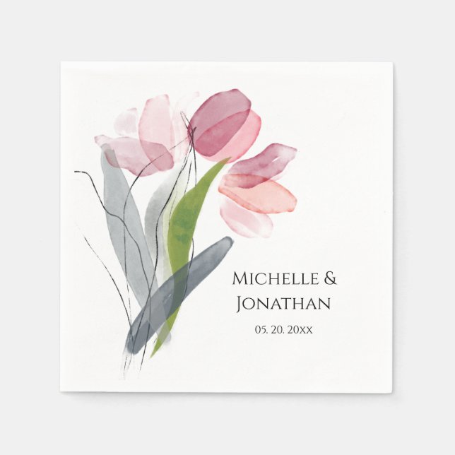 Serviette En Papier Mariage de Tulipes rose printanière moderne (Devant)