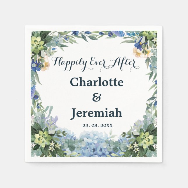 Serviette En Papier Mariage de verdure bleu rustique Floral (Devant)
