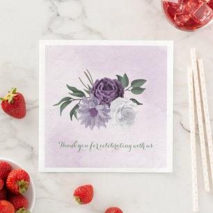 Serviette En Papier mariage de verdure fleurie violette et blanche