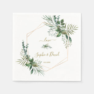 Serviette En Papier Mariage de verdure géométrique Rose de luxe