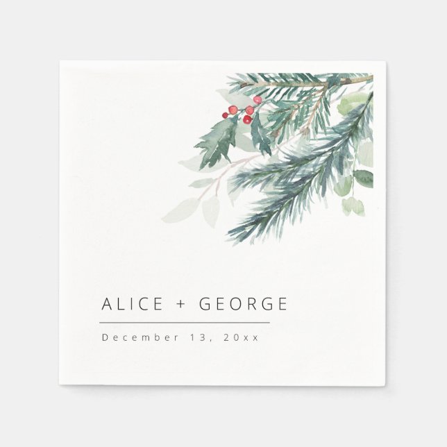 Serviette En Papier Mariage de verdure hivernale moderne (Devant)