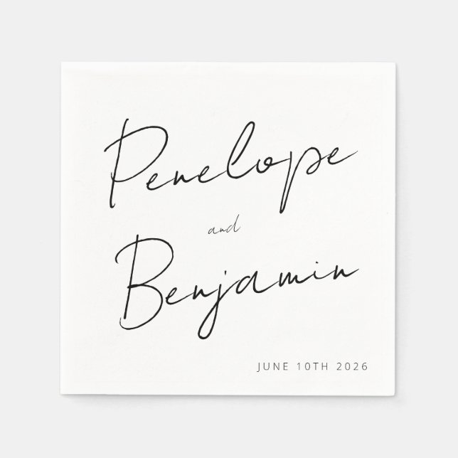 Serviette En Papier Mariage d'écriture de script moderne Boho Blanc (Devant)