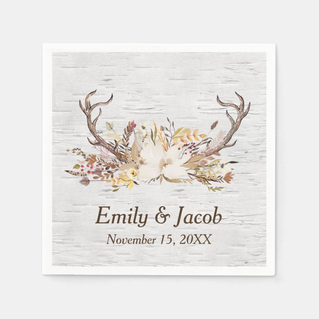 Serviette En Papier Mariage Deer Antlers sur Birch (Devant)
