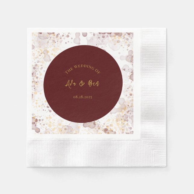 Serviette En Papier Mariage d'encre d'alcool Bourgogne et or (Devant)