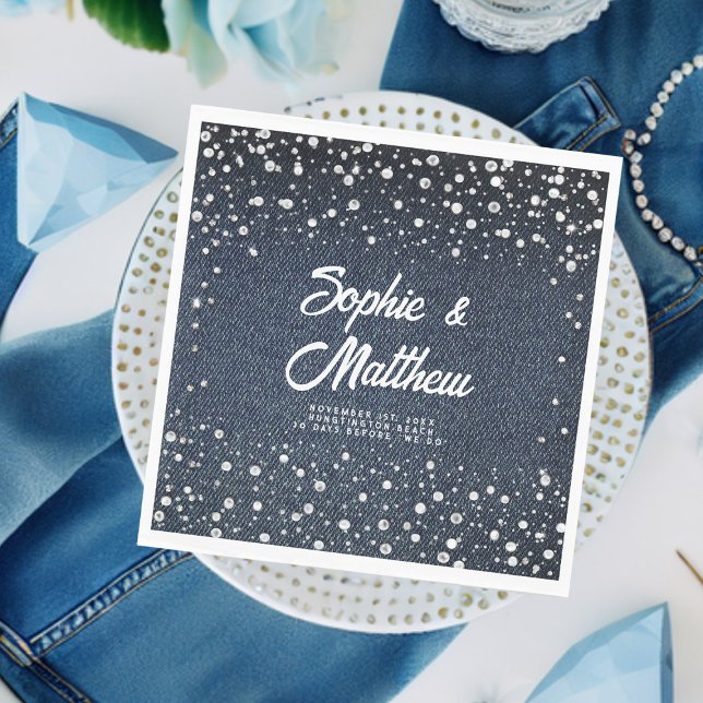 Serviette En Papier Mariage Denim Diamants Perles Bleu Couple (denim pearls couple wedding shower personalized napkin blue jeans white coed his hers jack jill chic)