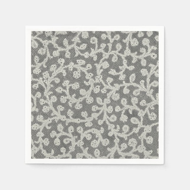 Serviette En Papier Mariage Dentelle Antique Lin Blanc Classique Joli (Devant)